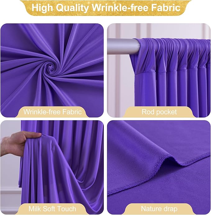 16x10FT Dark Purple Backdrop Curtains for Wedding Parties, Wrinkle Free Polyester Photography Backdrop Drapes for Baby Shower Birthday Parties Stage Background Stand Decorations 4x10ft,4 Panels