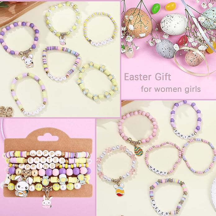 Cooluckday 36 Pcs Holiday Heishi Surfer Bracelets for Women Bulk Easter Mother's Day Christmas St. Patrick's Day Mardi Gras Bracelet Stackable Stretch Friendship Bracelets Set