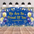 Blue Gold Congratulations We are So Proud of You Backdrop Banner Photography Background Hanging Party Supplies for Graduation Party Decorations Class of 2026 72.8 * 43.3in