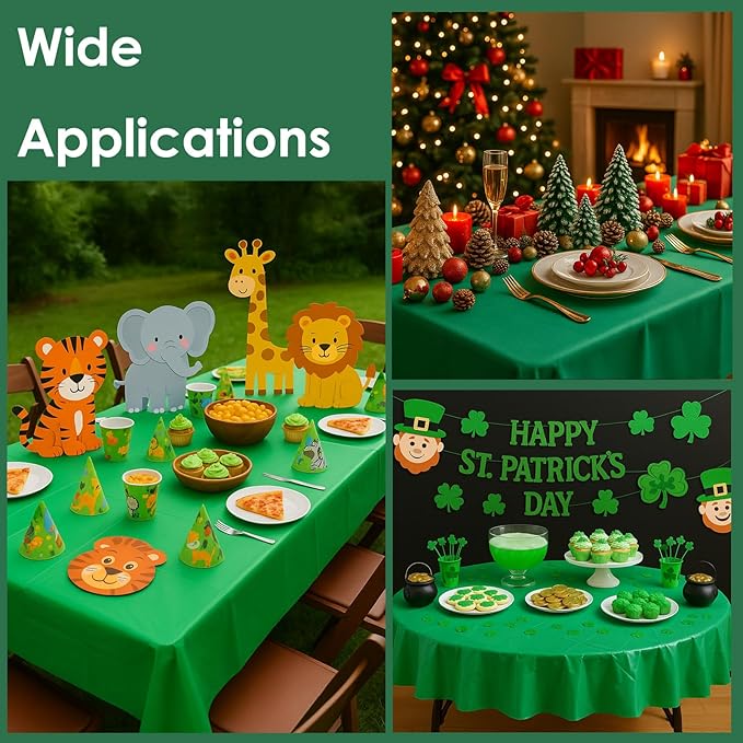 Craft And Party 12-Pack Hunter Green Plastic Tablecloths – 54 x 108 Inch Disposable Table Covers for Rectangle Tables, Heavy Duty & Waterproof for Parties, Events, Banquets, Hunter Green