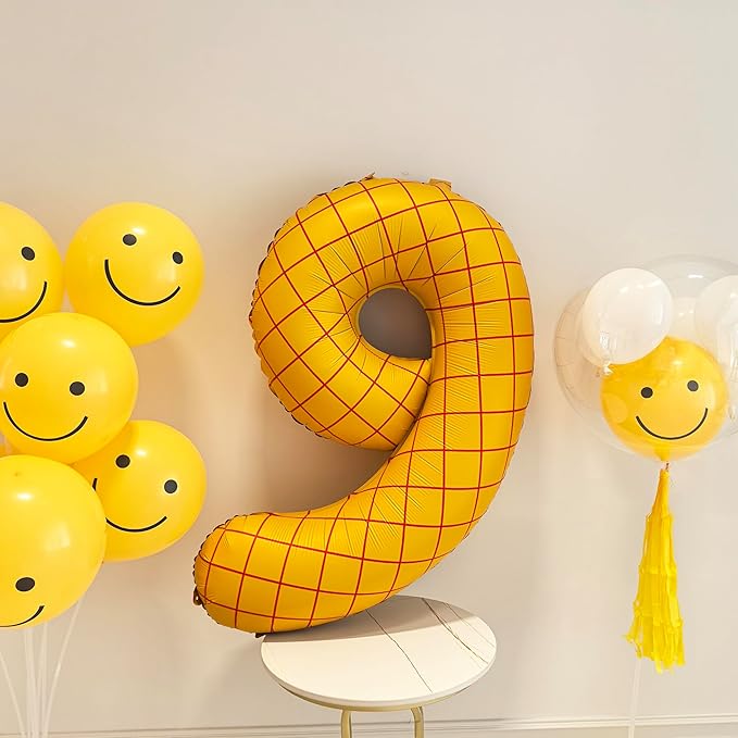 40" Matte Yellow Balloons Toy Inspired Story Theme party Supplies, Number Birthday Decoration, Cowboy Decorations Western, Cowgirl Party Balloon Digital 9