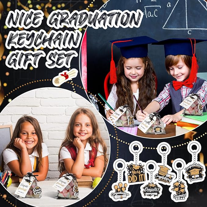 24 Set Graduation Keychain 2026 for Students Bulk Class of 2026 Grad Keychain Gift with Tags and Organza Bags for School Graduation Classroom Exchange Gifts, Teacher Student Award Party Favors