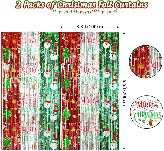 Avezano 98pcs Christmas Decorations Set, Merry Christmas Foil Fringe Tinsel Curtains Balloons Arch Garland Favors for Kids & Adults Selfie Picture Holiday Party Props for Photo Backdrop Supplies