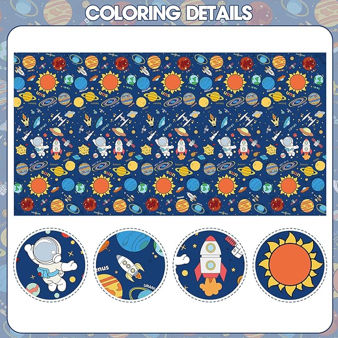 Large Outer Space Coloring Tablecloth - Giant Solar System Theme Colorable Paper Poster, Galaxy Activity Games Table cloth for Space Birthday Party Decorations Supplies Favors Crafts Gifts, 54x108 In