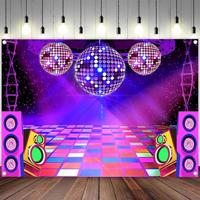 Dance Party Backdrop Retro 80s 90s Theme Stage Dance Ball Music Birthday Party Decoration DJ Photography Background 7X5 ft for Baby Shower Picture Photo Shoot Polyester Fabric, Red