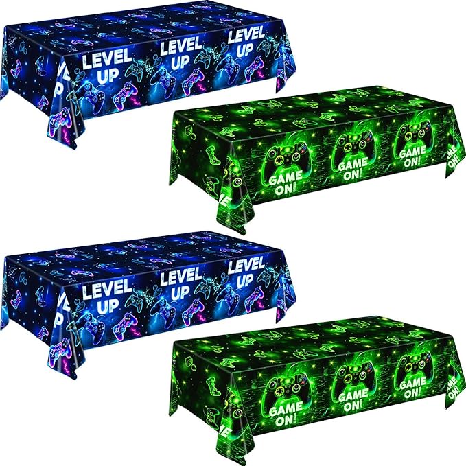 4 PCS Video Game Tablecloth for Boys Girls Kids Player Gaming Birthday Party Decorations, 54 x 108 Inch