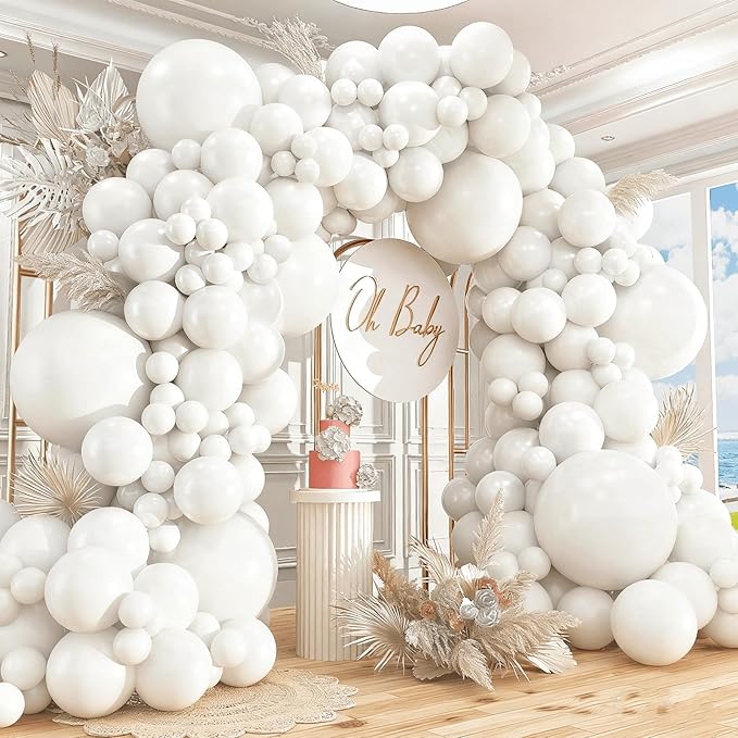 412pcs White Balloons 18 12 10 5 Inch White Balloon Garland Arch Kit Different Sizes Matte Latex Balloons for Baby Shower Birthday Wedding Party Decorations
