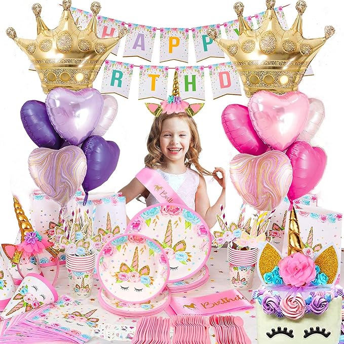 Pink Balloons Birthday Decorations，Gold Crown Princess Foil Balloons Set for Girls Women Party Decorations Baby Shower