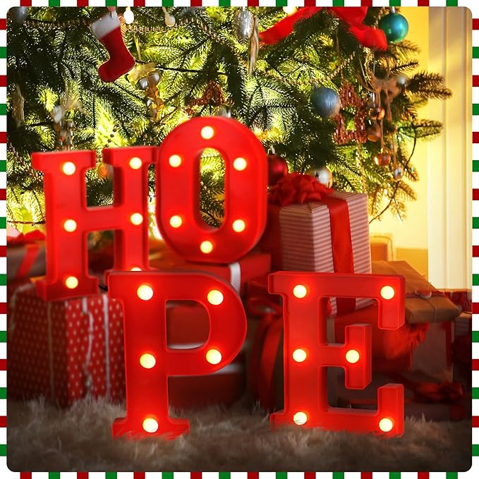 VIHOSE Christmas LED Letter Lights Sign Table Indoor Decoration Christmas Light up Letters Battery Powered Letter for Home Bar Party Bedroom Tabletop Indoor Decoration Gift (Hope)