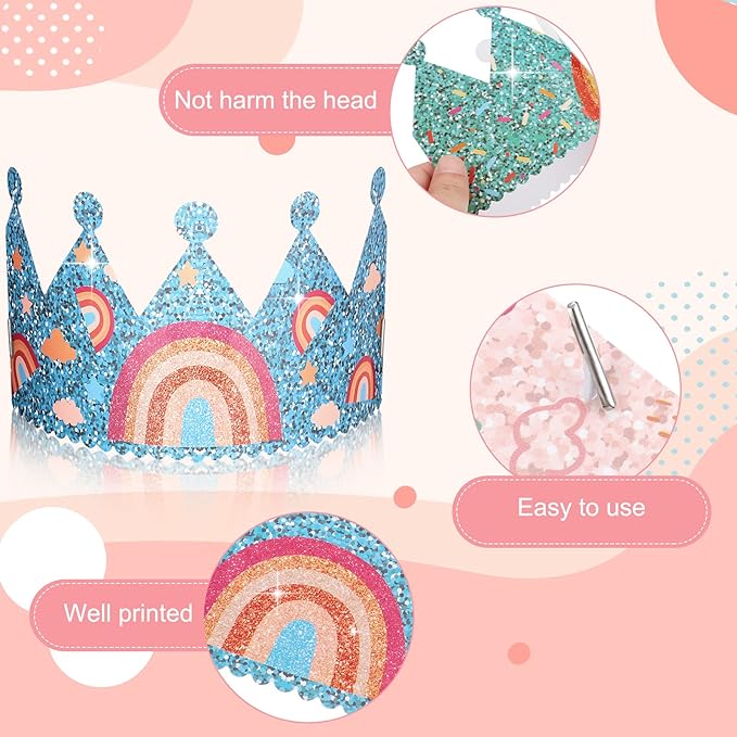 Kathfly Rainbow Birthday Party Hats Crown Headbands for Kids Birthday, Event, Rainbow Theme Party Supplies