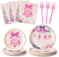 Christmas Coquette Pink Bow Xmas Tree Party Plate Supplies - Serves 24-96Pcs Party Tableware Decoration Disposable Paper Plate Napkin Fork for Winter Holiday Birthday Bachelorette