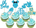 24Pcs Oh Baby Cupcake Toppers Blue Glitter It's a Boy Cupake Toppers with Swan Onesie Bottle Baby Shower Gender Reveal Cupcake Picks Decorations for Kids Boys Birthday Party Cake Decorations Supplies