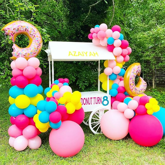 153Pcs Rainbow Donut Balloon Arch Garland Kit with Sprinkles Donut Ice Cream Lolly Foil Balloons for Girls Kids Candyland Sweet One Two Sweet Donut Grow Up Birthday Party Decorations