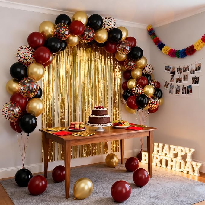 Patimate Burgundy Black Gold Balloons Set, 50Pcs 12 Inch Maroon Black Metallic Gold Latex Balloon Confetti Balloon for Graduation Birthday Baby Shower Wedding Party Decorations