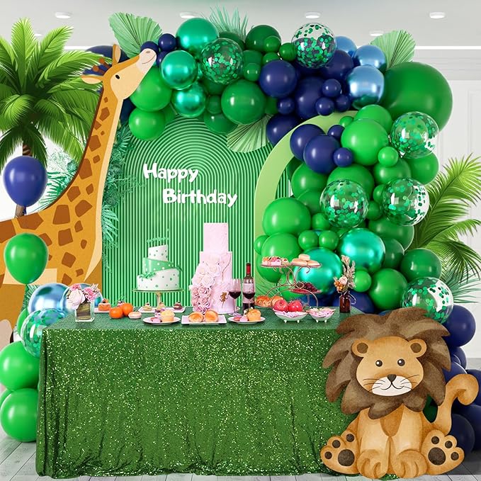 124pcs Blue and Green Balloon Arch Kit, Metallic Blue and Green Balloons with Confetti for Baby Shower Birthday Party Decoration