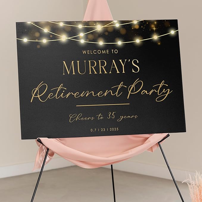 Modern Retirement Party Welcome Sign, Black and Gold Minimal Retirement Celebration Yard Sign, Retired Party Decor, Customizable Name & Date - Multiple Sizes