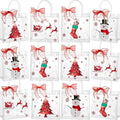 Henoyso 12 Pcs Christmas Clear Gift Bags Plastic Candy Treat Goodie Bags Red Foil Santa PVC Wrap Totes with Handles and Ribbon Xmas Party Favors (Snowman and Christmas Tree,7.8 x 7.8 x 3.1 Inch)