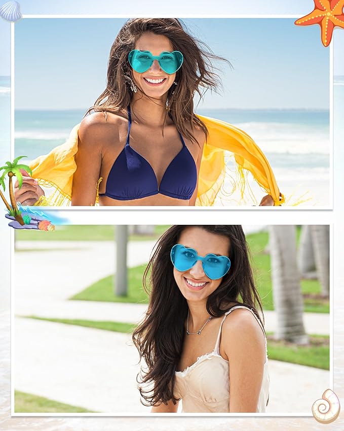 TOODOO 10 Pairs Heart Shaped Sunglasses Rainbow Sunglasses Candy Color Rimless Glasses for Women Girl Party Favor