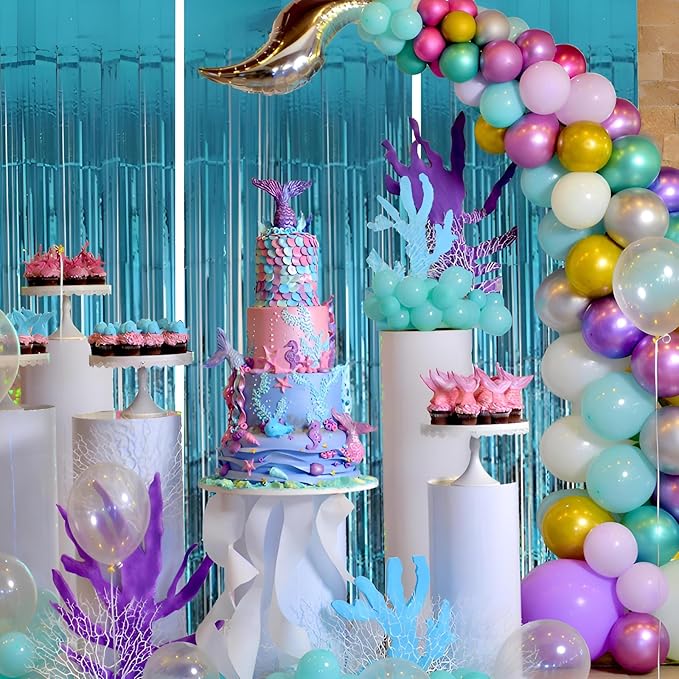 Valentines Day 3 Pack 3.3 * 8.3 ft Foil Curtain Metallic Tinsel Fringe Curtains Photo Booth Props Backdrop for Birthday Wedding Engagement Baby Shower Christmas Holiday Celebration Partyl,Light Blue