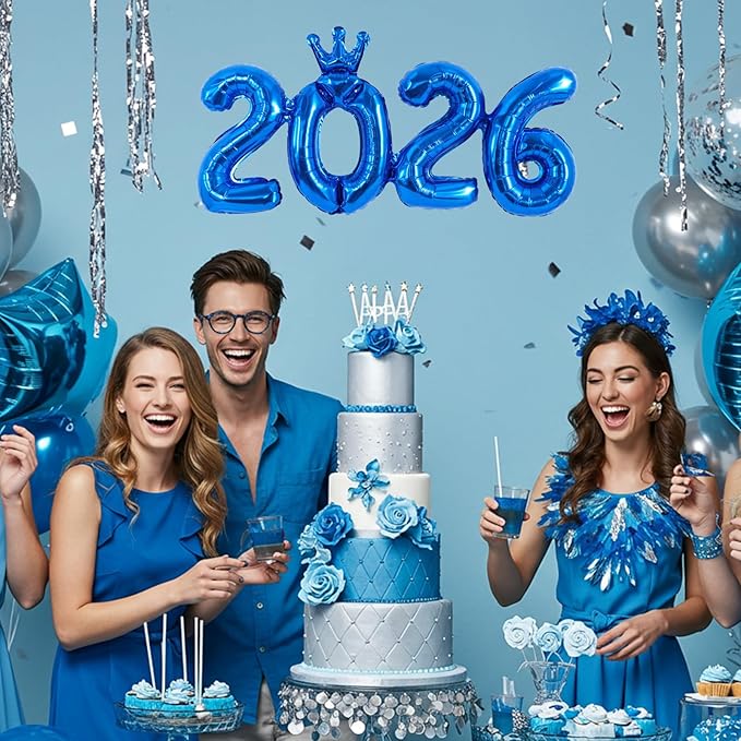 TONIFUL 2026 Navy Blue Crown Foil Number Balloons 16 Inch Navy Blue Number Banner 2026 Graduation Aluminum Foil Mylar Balloons for New Year Eve Christmas Anniversary Party Supplies