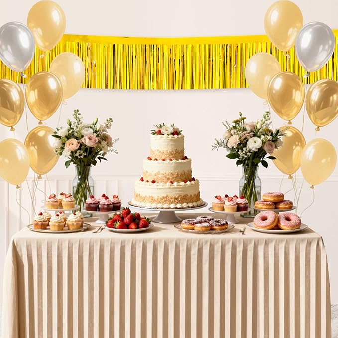 4 Packs Foil Fringe Garland Tinsel Streamers Shiny Wall Hanging Birthday Banner Backdrop for Graduation Wedding Anniversary Celebration Happy Birthday Party Decorations Gold