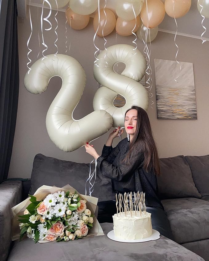 16 Balloon Number, Cream Number 16th Birthday Balloons 40 Inch, Sweet 16 Years Old Cream Birthday Decorations for Boys Girls, 16th Anniversary Decorations