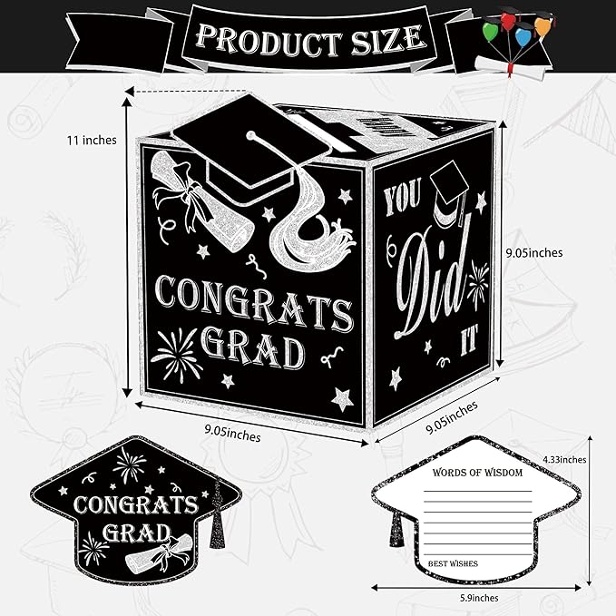 AYGXU graduation card box Holder 2026 with 30pcs graduation cards,Graduation party Decorations,graduation box for gifts and Cards,graduation money box,Graduation Party Supplies-black card box