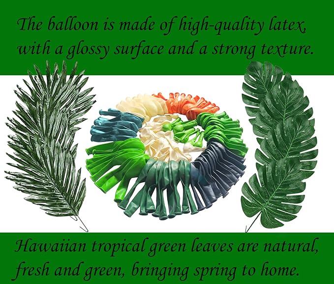 XIRUISHEN 118 PCS Tropical Forest Balloon Arch Garland Kit, Green Confetti Balloon Palm Leaf Hawaiian Theme Graduation Ceremony Anniversary Celebration Birthday Party Wedding Decorations