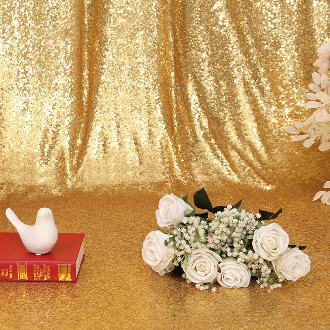 Juya Delight 7ft x 7ft New Gold Sequin Photography Backdrop Curtain for Party Banquet Festival Wedding Anniversary Exhibition