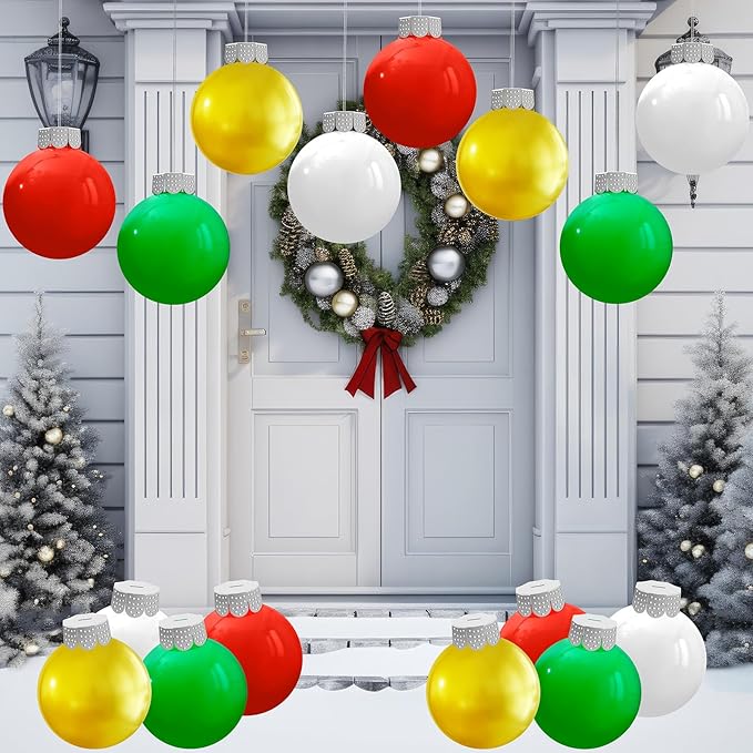 YONTUS 9" Giant Inflatable Christmas Balls, 16 Pcs with 4 Colors, Outdoor Christmas Decorations