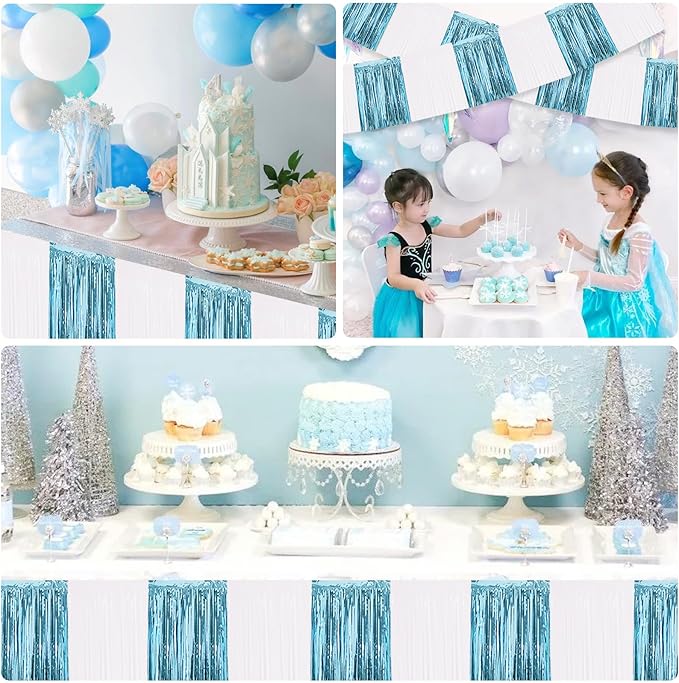 BEISHIDA 3 Packs Metallic Foil Fringe Garland Light Blue White Wall Hanging Tinsel Fringe Banners for Car Floats Bridal Shower Wedding Birthday Graduation Holiday Party Decoration(30 Feet)