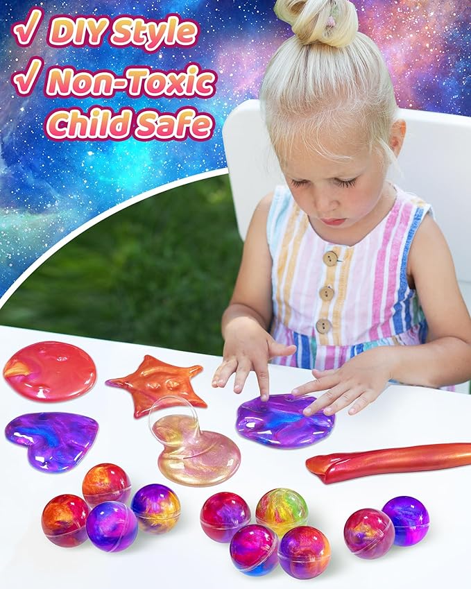 24 Pack Galaxy Slime Party Favors, Non-Sticky, Stress Relief Treasure Box Toys for Classroom Prizes, Easter Basket Stuffers Student Gifts Goodie Bags Egg Fillers for Kids Teens Boys Girls 4-8, 8-12