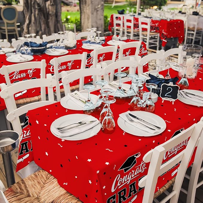 Gatherfun 2026 Graduation Decorations : 2-Pack Congrats Grad Disposable Tablecovers - Class of 2026 Red Themed Table Cloths, for Graduation Party Supplies & Graduation Backdrop, 54" X 108"