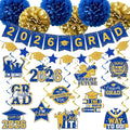 Blue and Gold Graduation Decorations 2026, 2026 Grad Banner and Congrats Grad Hanging Swirls, Blue Graduation Banner Graduations Hanging Swirls College Graduations Party Decorations Class of 2026