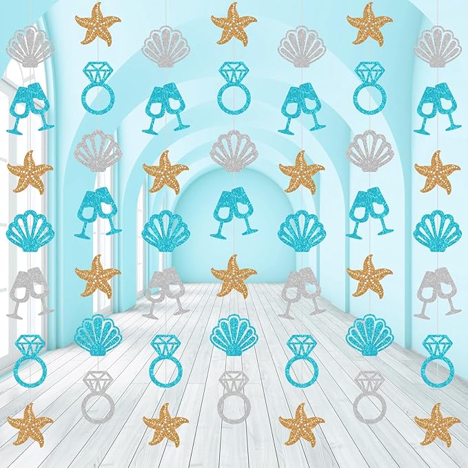 Xinnun Last Toast on The Coast Decorations Seashell Beach Bachelorette Hanging Banners Garland Coastal Cutouts Ribbon Streamers for Champagne Birthday Bridal Engagement Wedding Party Decor (Coast)