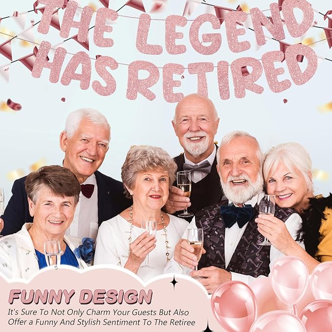 Fulmoon Pre Strung the Legend Has Retired Glitter Banner 9.8 ft Retirement Banner Retirement Party Decorations Garland Bunting for Men Women Gifts, No DIY(Rose Gold)
