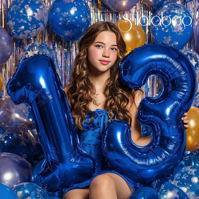 40Inch Navy Blue Number 13 Balloon Large Helium Royal Blue Number Balloons 0-9 Giant Digital 13th Foil Mylar Big Party Balloon for Boy Birthday Party Anniversary Graduation Decorations