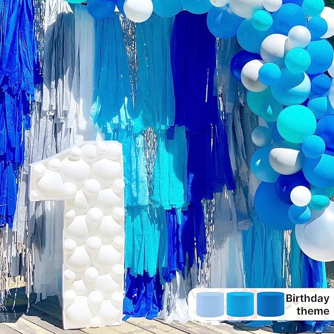 PartyWoo Light Blue Crepe Paper Streamers 4pcs 328ft Pack of Slate Blue Beige White Green Crepe Paper Streamers for Birthday Gender Reveal Baby Shower Mermaid Under The Sea Party Decorations