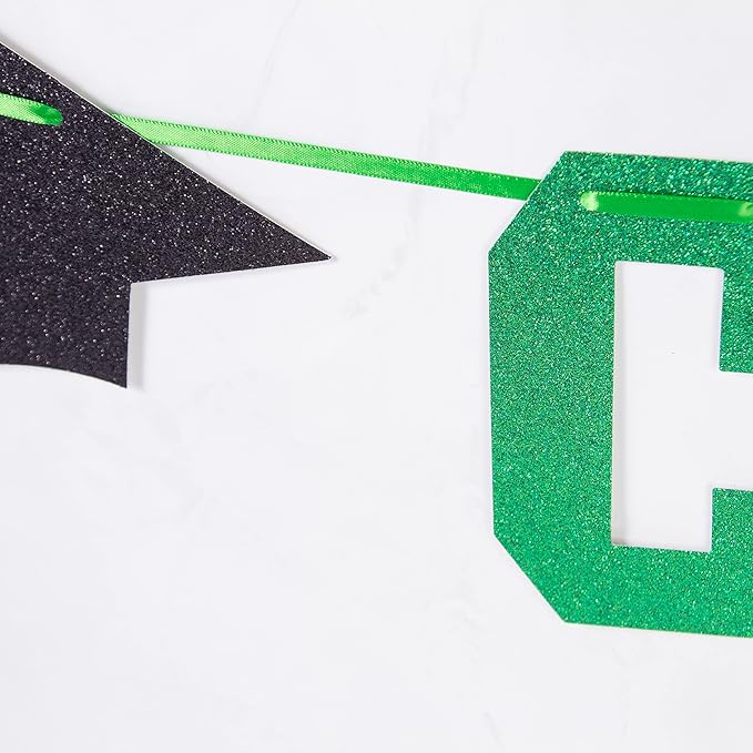 Gexolenu Green Class of 2025 Graduation Theme Party Decoration Banner, Congrats Grad Banner, Black Glitter Graduation Banner, 2025 Black Congratulations Grad Party Decorations