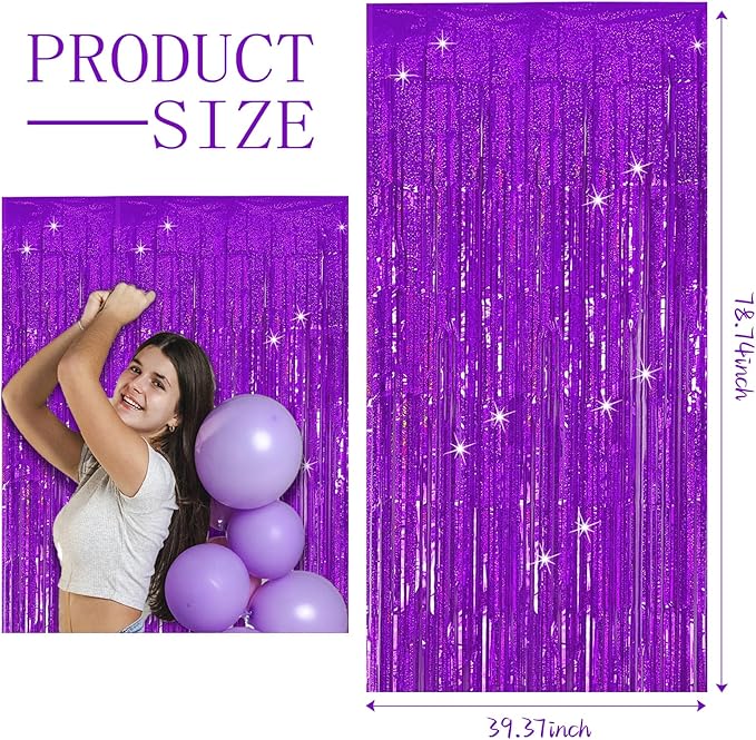 3 Pack Purple Backdrop Tinsel Streamers Foil Fringe Backdrop Halloween Party Decorations Purple Backdrop Curtain Birthday Graduation Bachelorette Christmas New Year Party Decorations