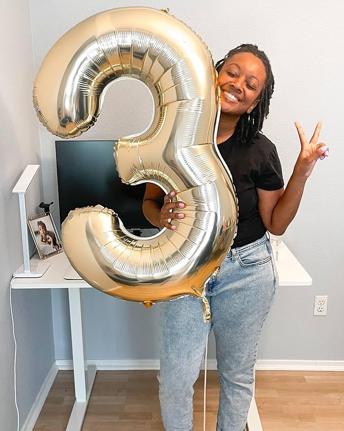Light Gold Number 4 Balloon 40 Inch, 4th Birthday Party Decorations for Children, Giant 4 Foil Balloon for Party Supplies