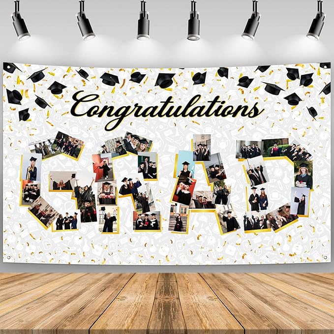Large Graduation Photo Banner Decorations 72x44 Inch,Graduate Banner for Class of 2026 Ceremony Congratulations Grad School DIY Prom Favors Party Supplies, Picture Backdrop Sign Photography Background