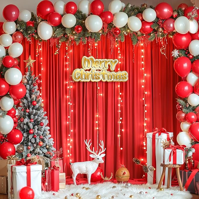 20x10FT Red Backdrop Curtains with Lights for Parties,Wrinkle Free Wedding Photo Backdrop Curtains for Valentines Baby Shower Birthday Ceremony Reception Home Party Decorations-5ft x 10ft,4 Panels