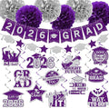 Purple Graduation Decorations 2026, 2026 Grad Banner and Congrats Grad Hanging Swirls, Purple and Silver Graduation Banner Graduations Hanging Swirls College Graduations Decorations Class of 2026