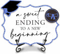 5"X7" Blue Grad Party Wooden Table Sign - A Sweet Ending To A New Beginning - Buffet Sign, Treat Sign With Metal Support & 2 DIY Wood Decor With Velcro, Grad Party Decorations & Supplies - B08