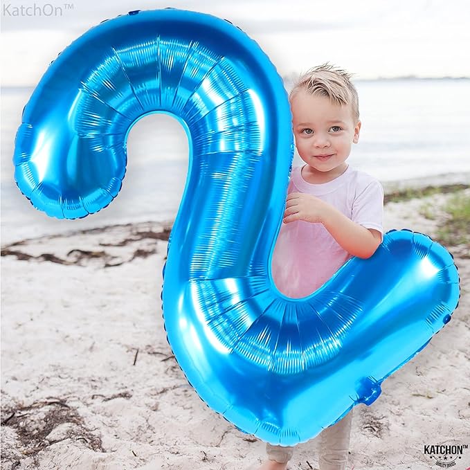 KatchOn, Big Blue Number 2 Balloon - 40 Inch | Baby Shark Birthday Decorations 2nd Birthday Boy | Blue 2 Balloon Number | Balloon for Ocean Party Decor | Number Balloons for Anniversary Decorations
