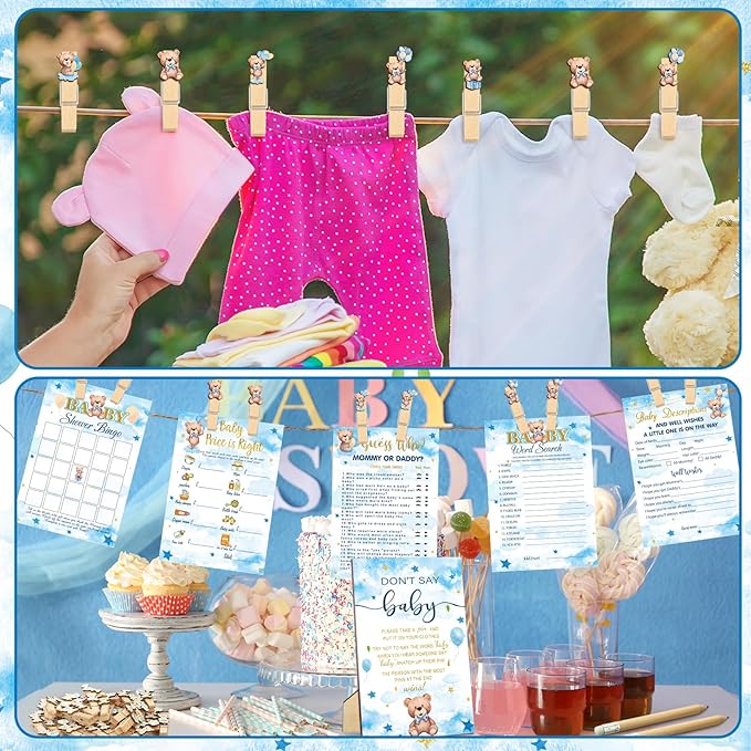 Patelai 321 Bearly Wait Baby Shower Decorations Blue Bear Party Supplies Bearly Wait Baby Shower Games 5 Set Don't Say Serves 50 Guests for Blue Bear Gender Reveal Birthday Party Decorations Supplies