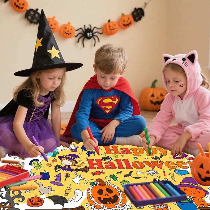Halloween Giant Coloring Poster 30x72Inch Pumpkin Ghost Versatile Paper Coloring Banner/Table Cover DIY Art Crafts Mat,for Kids Halloween Decor Large Coloring Activity Poster Home Classroom Wall Party