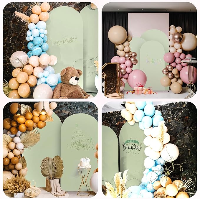 3-Piece Arch Backdrop Cover, Stretchy Spandex Wedding Arch Covers 4FT, 5FT, 6FT for Round Chiara Arch Stand, Green Arch Cover for Photo Background Happy Birthday Party Banquet Ceremony Decor
