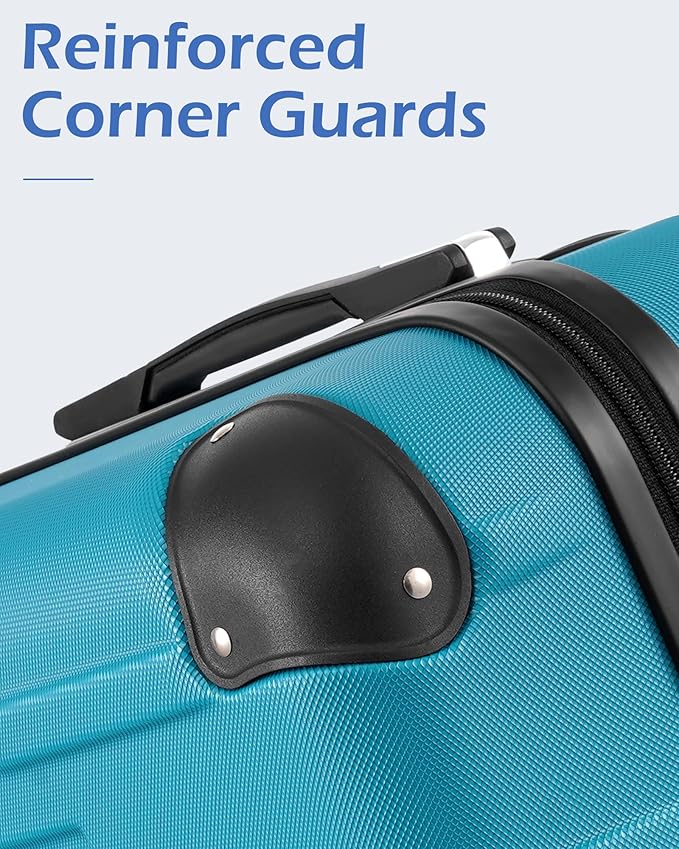 Coolife Hardside Checked Luggage with TSA Lock, Spinner Wheels, Telescopic Handle, Lightweight Suitcase (Blue, M(24in))